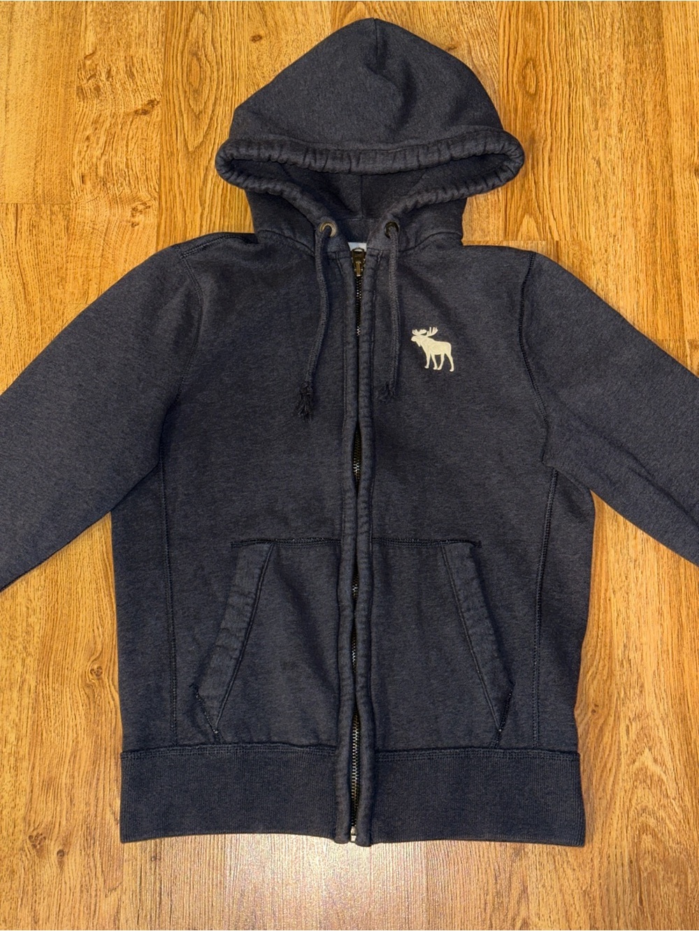 Y2K Abercrombie & Fitch AF Moose Grayish Blue Embroidered Full Zip Hoodie MEDIUM